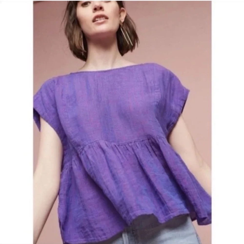Holding Horses for Anthropologie Tyra Linen Boxy Top, Size Small, Purple